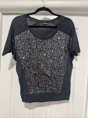 Express Charcoal Sequin Short Sleeve Tee